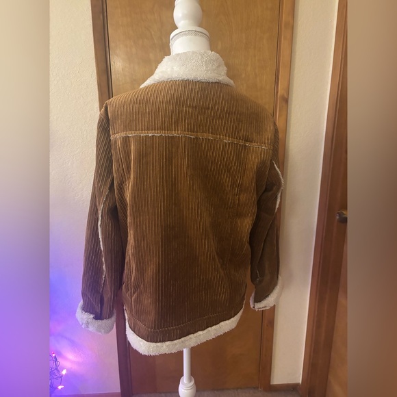 Grace & Lace Brown Corduroy Y2K Inspired Teddy Jacket with Cream Lining - Picture 5 of 9